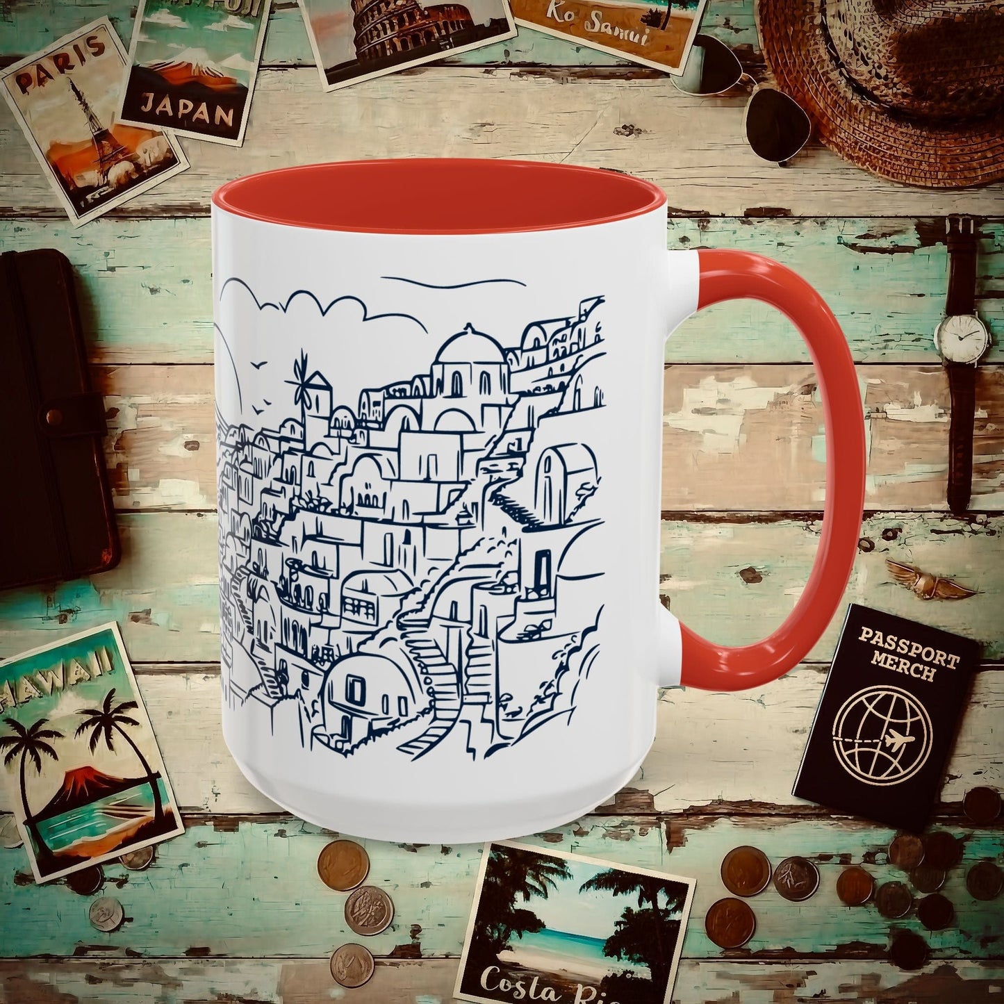 Santorini Dreaming Greece 15oz Mug Red / 15oz