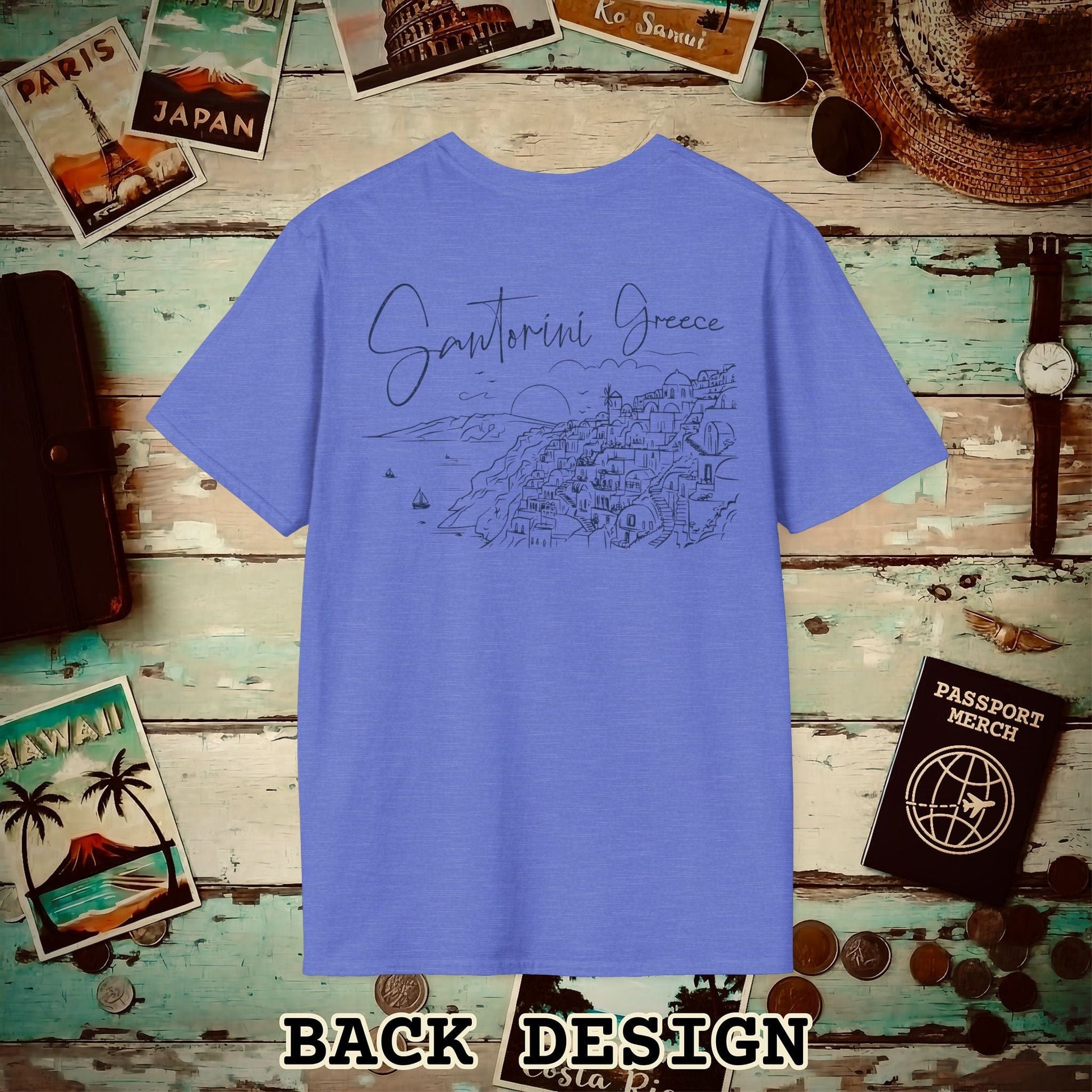 Santorini Dreaming Greece, Back Print T-Shirt Heather Royal / S