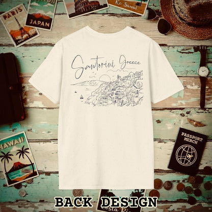 Santorini Dreaming Greece, Back Print T-Shirt Natural / S