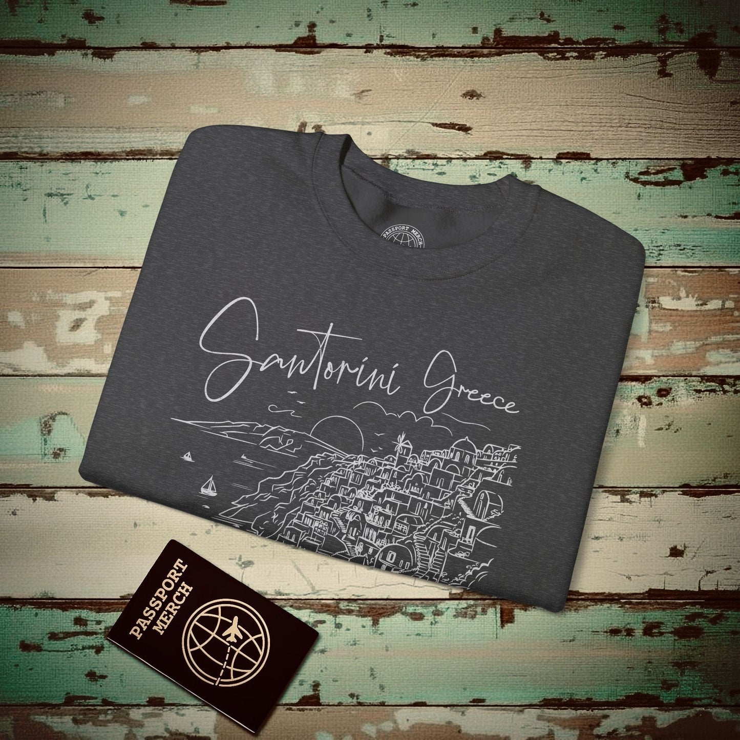 Santorini Dreaming Greece Crewneck Dark Heather / S