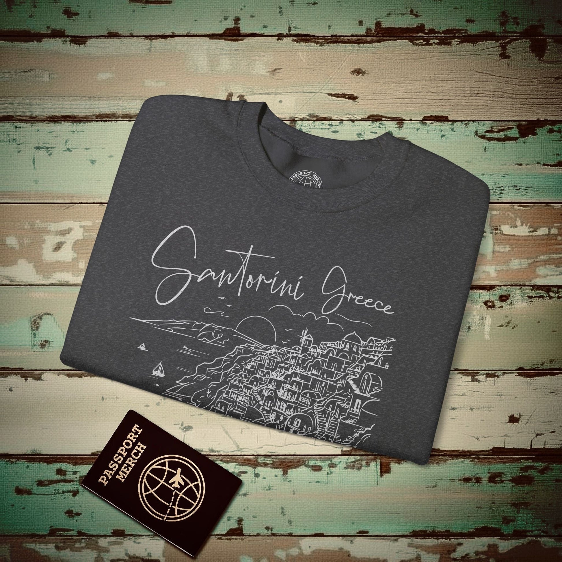 Santorini Dreaming Greece Crewneck Dark Heather / S