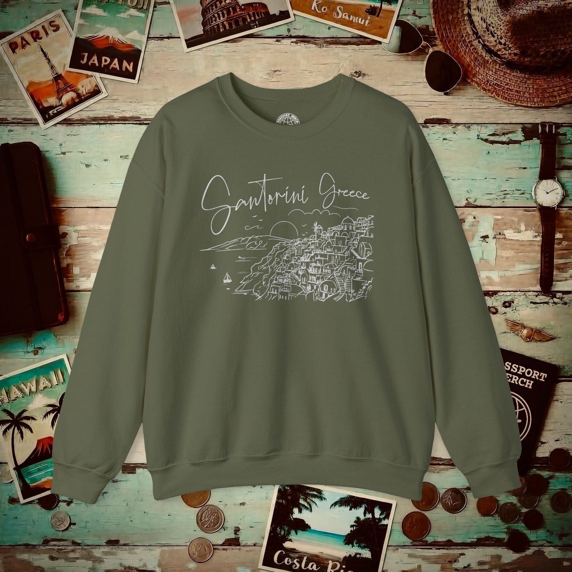 Santorini Dreaming Greece Crewneck Military Green / S