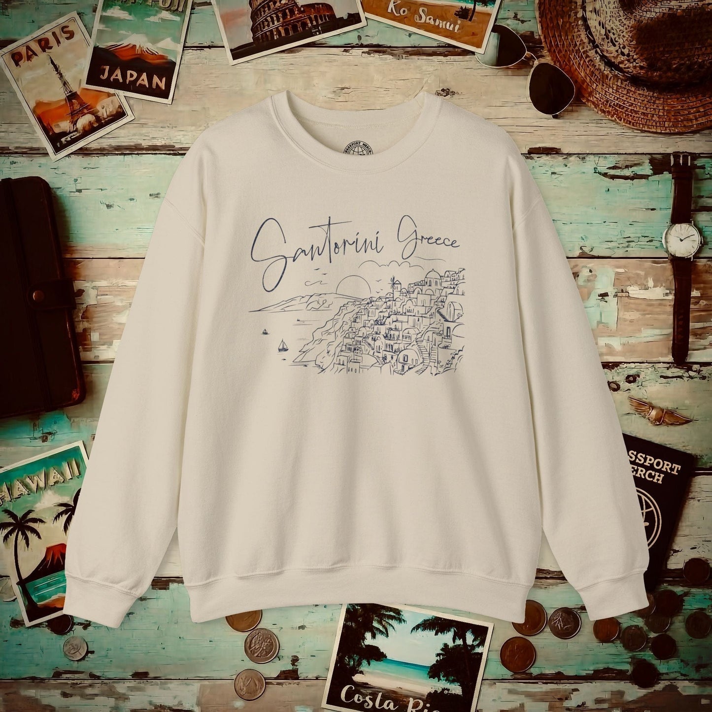 Santorini Dreaming Greece Crewneck Sand / S