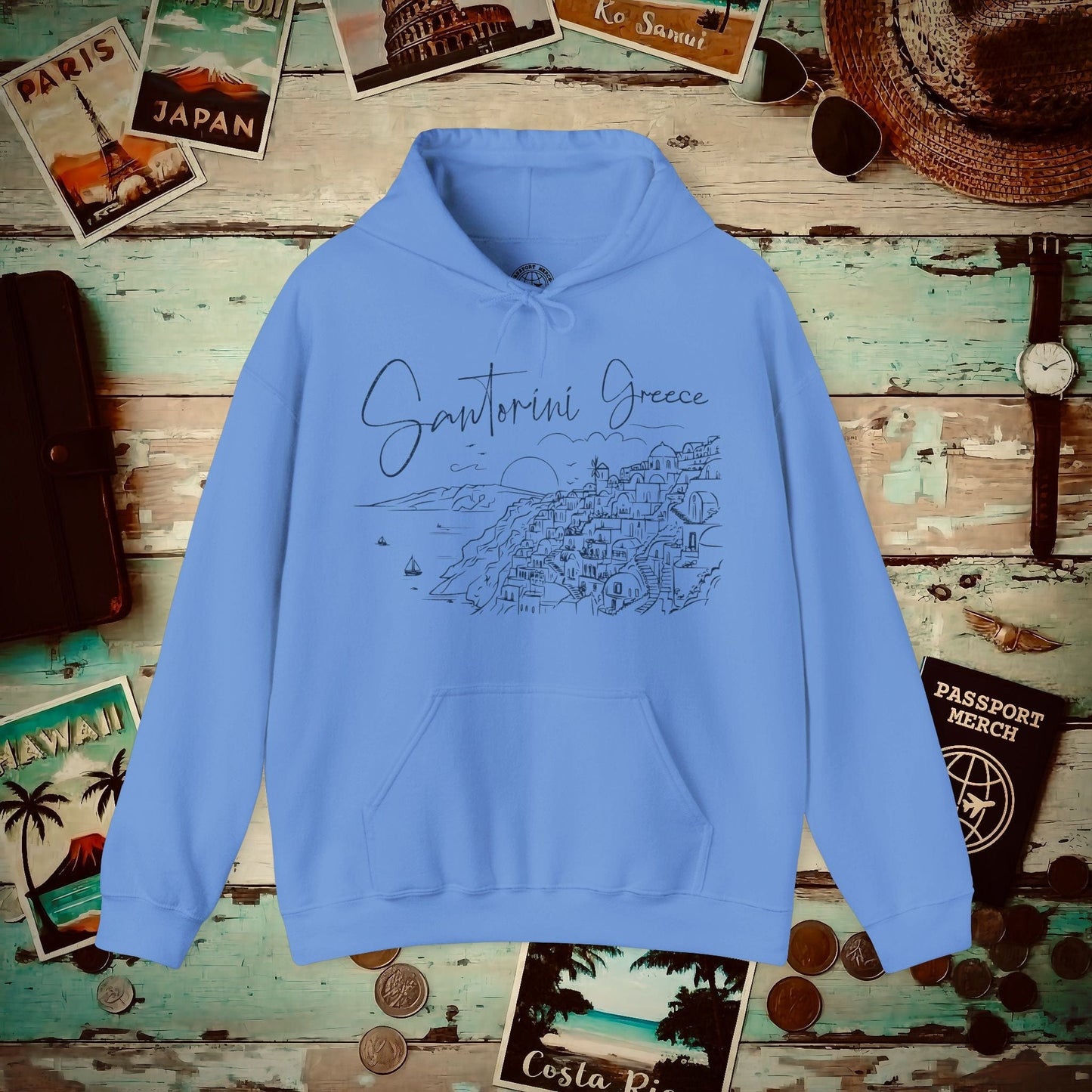 Santorini Dreaming Greece Hoodie Carolina Blue / S