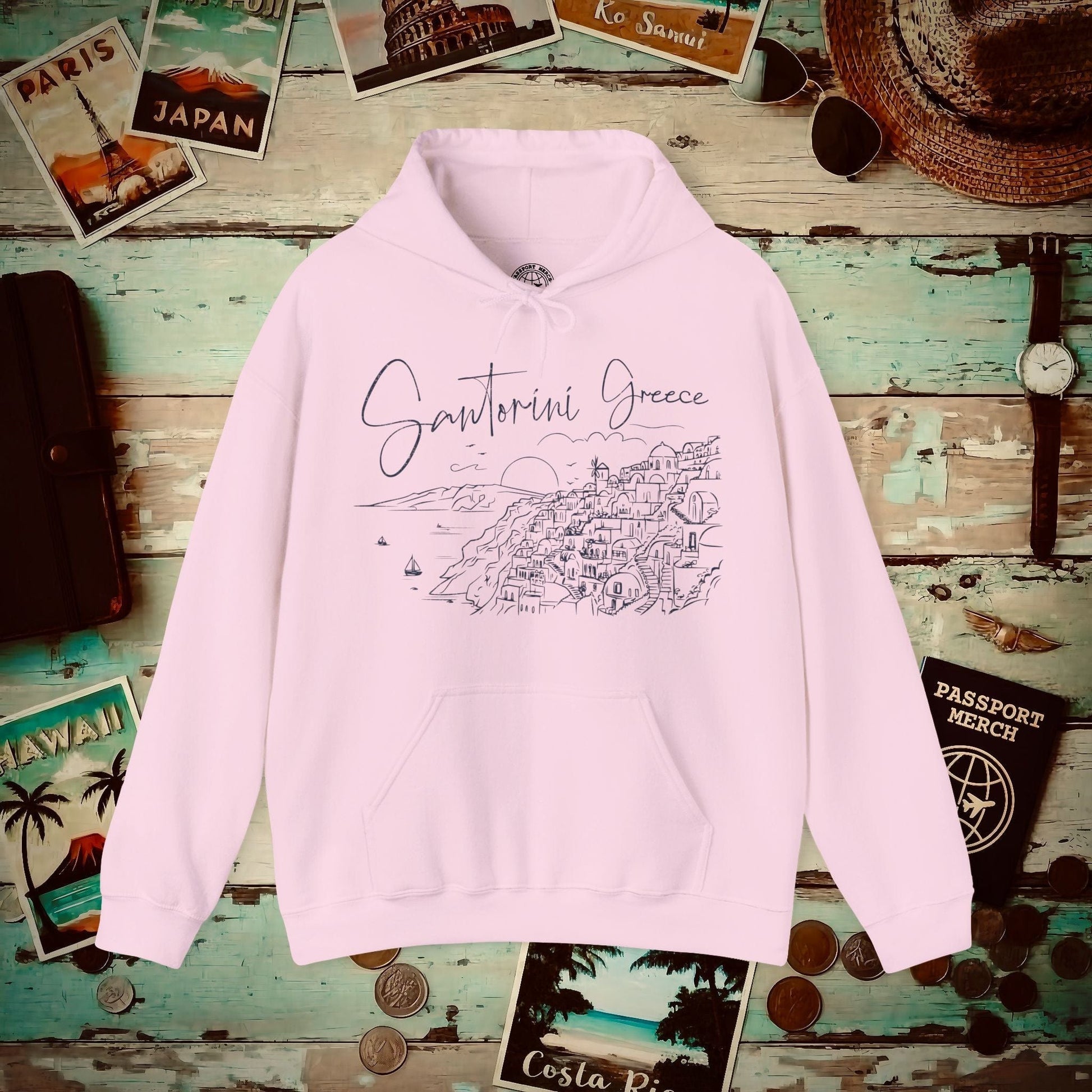 Santorini Dreaming Greece Hoodie Light Pink / S
