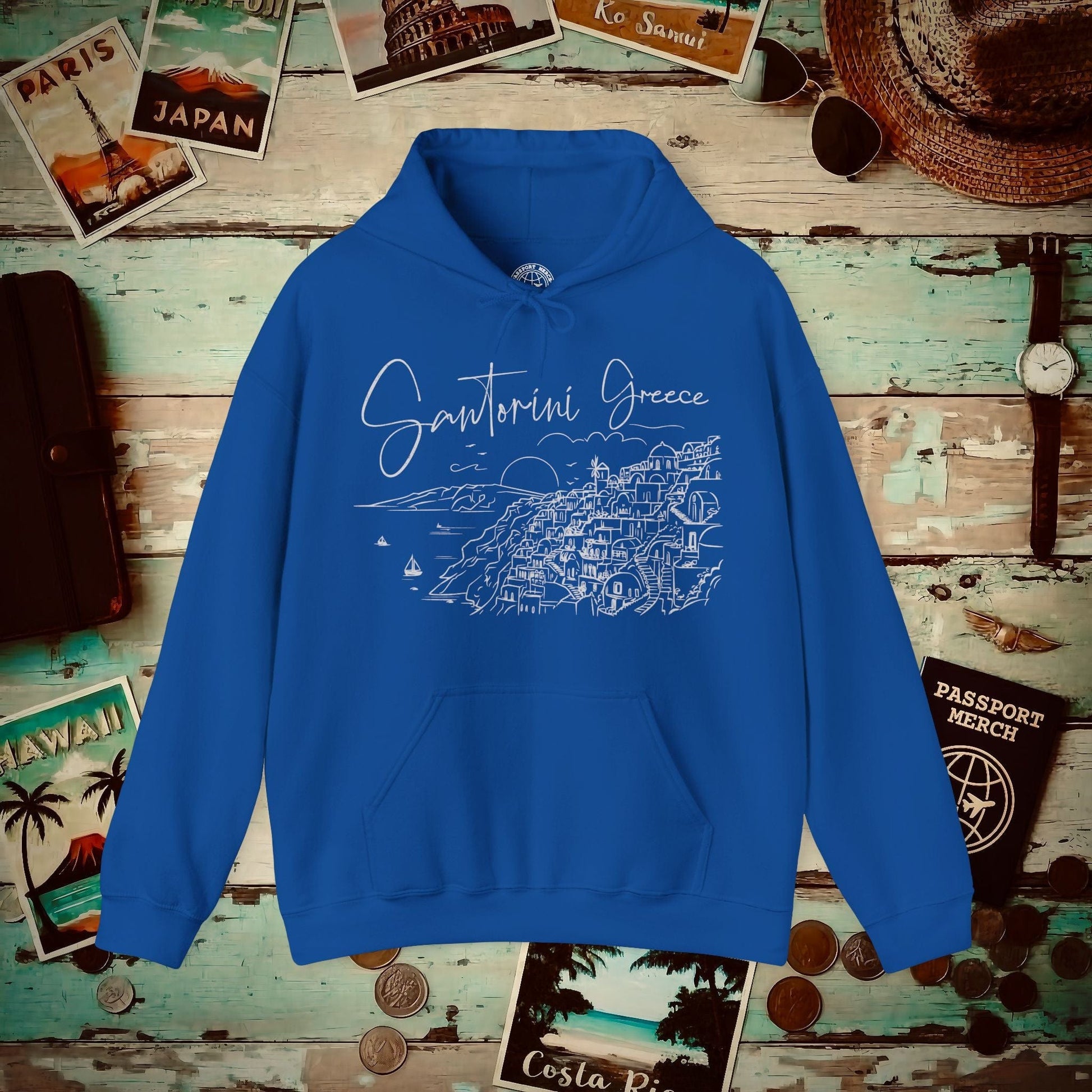 Santorini Dreaming Greece Hoodie Royal / S