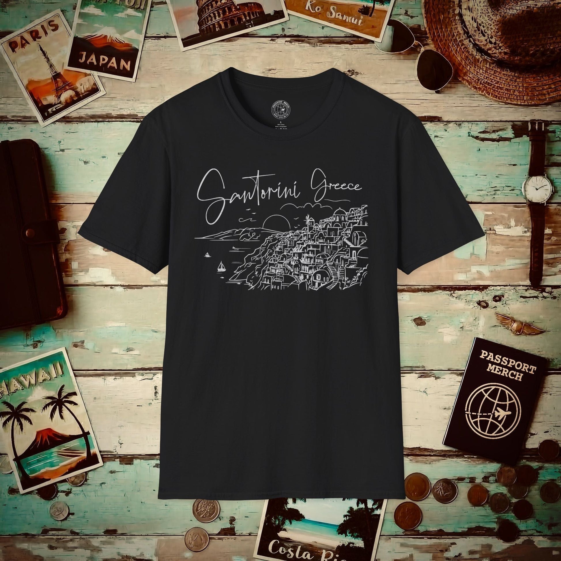 Santorini Dreaming Greece T-Shirt Black / S
