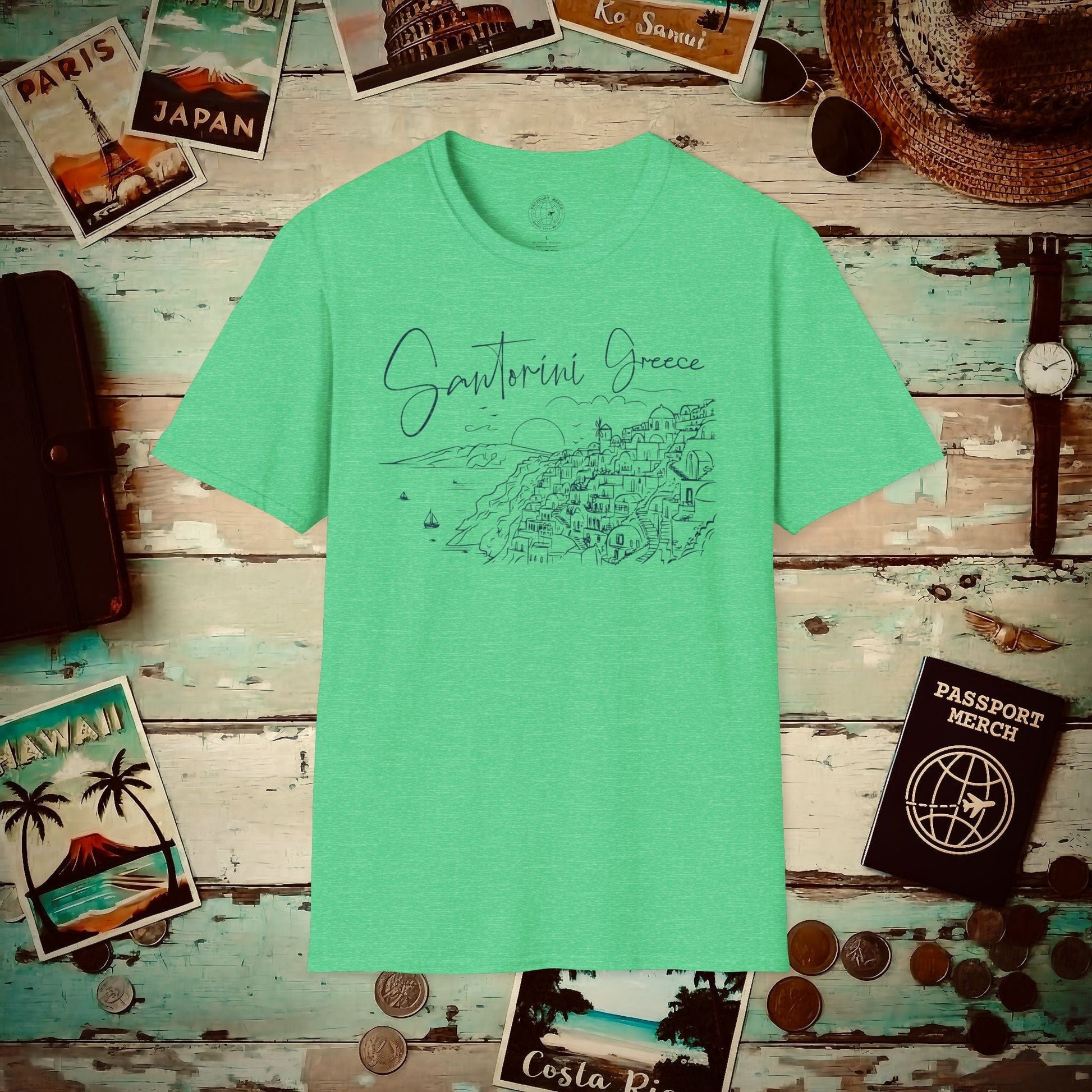 Santorini Dreaming Greece T-Shirt Heather Irish Green / S