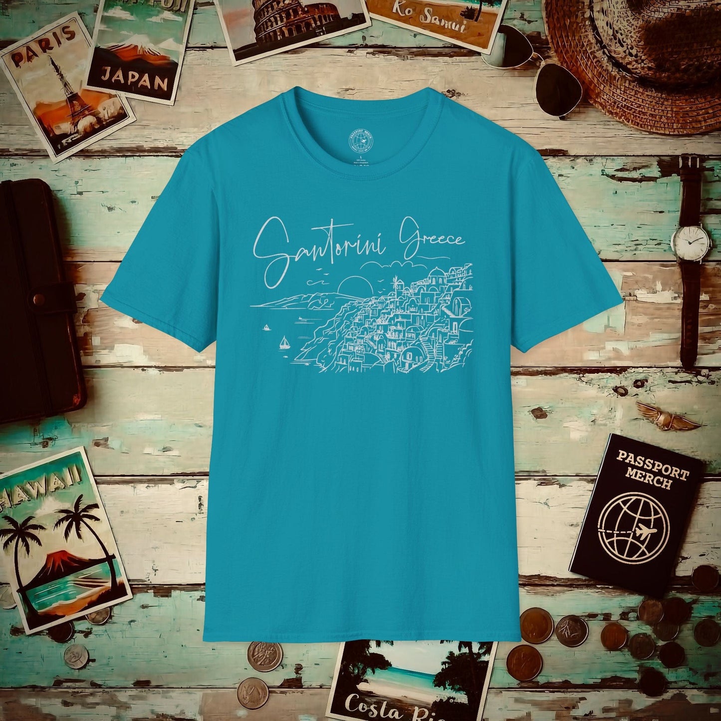 Santorini Dreaming Greece T-Shirt Tropical Blue / S