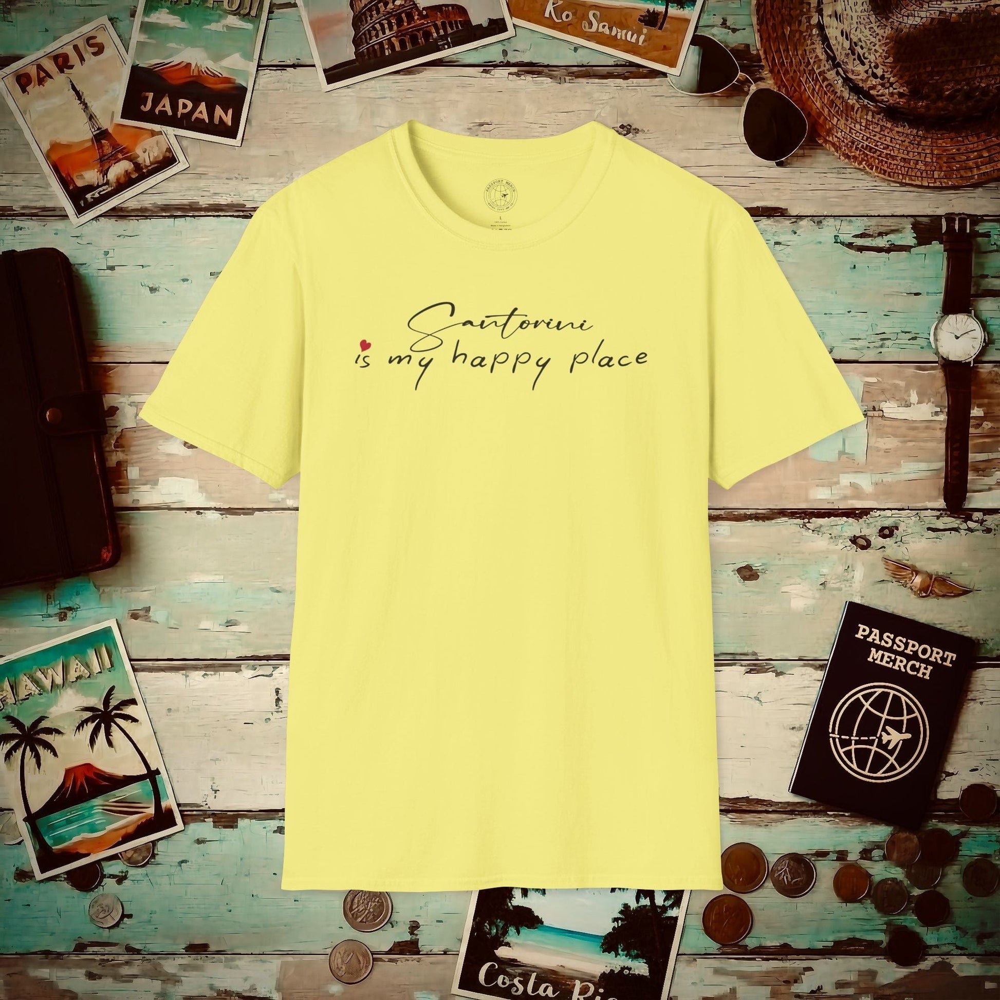 Santorini is my happy place, Greece T-Shirt Cornsilk / S