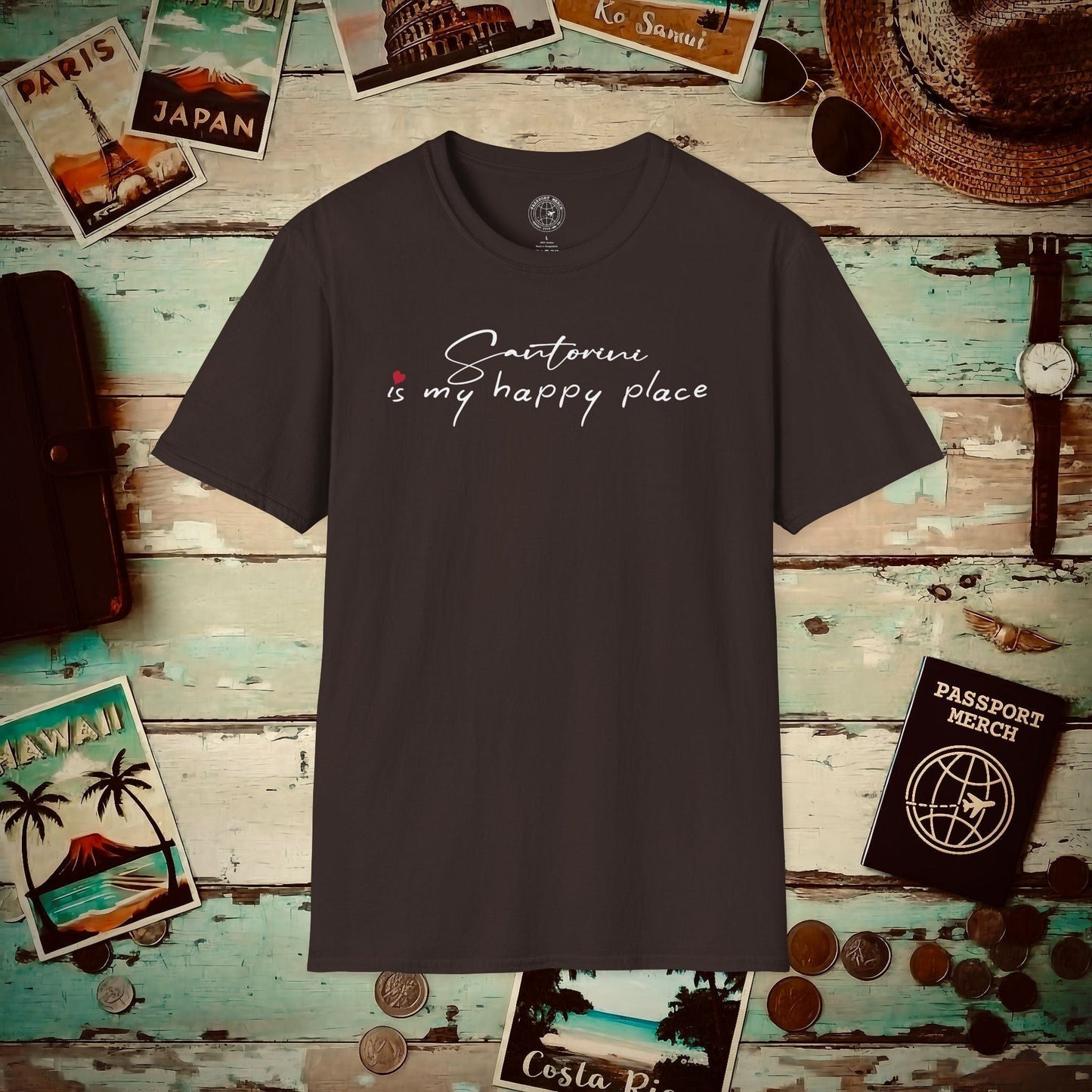 Santorini is my happy place, Greece T-Shirt Dark Chocolate / S