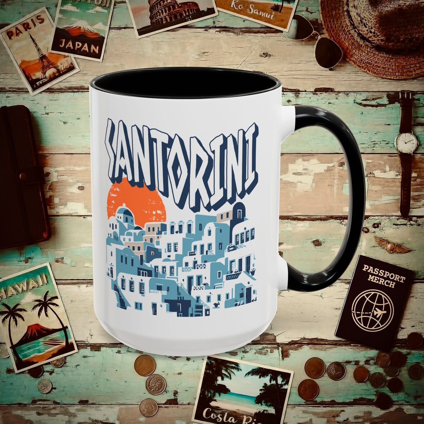 Santorini Shadows, Greece 15oz Mug Black / 15oz