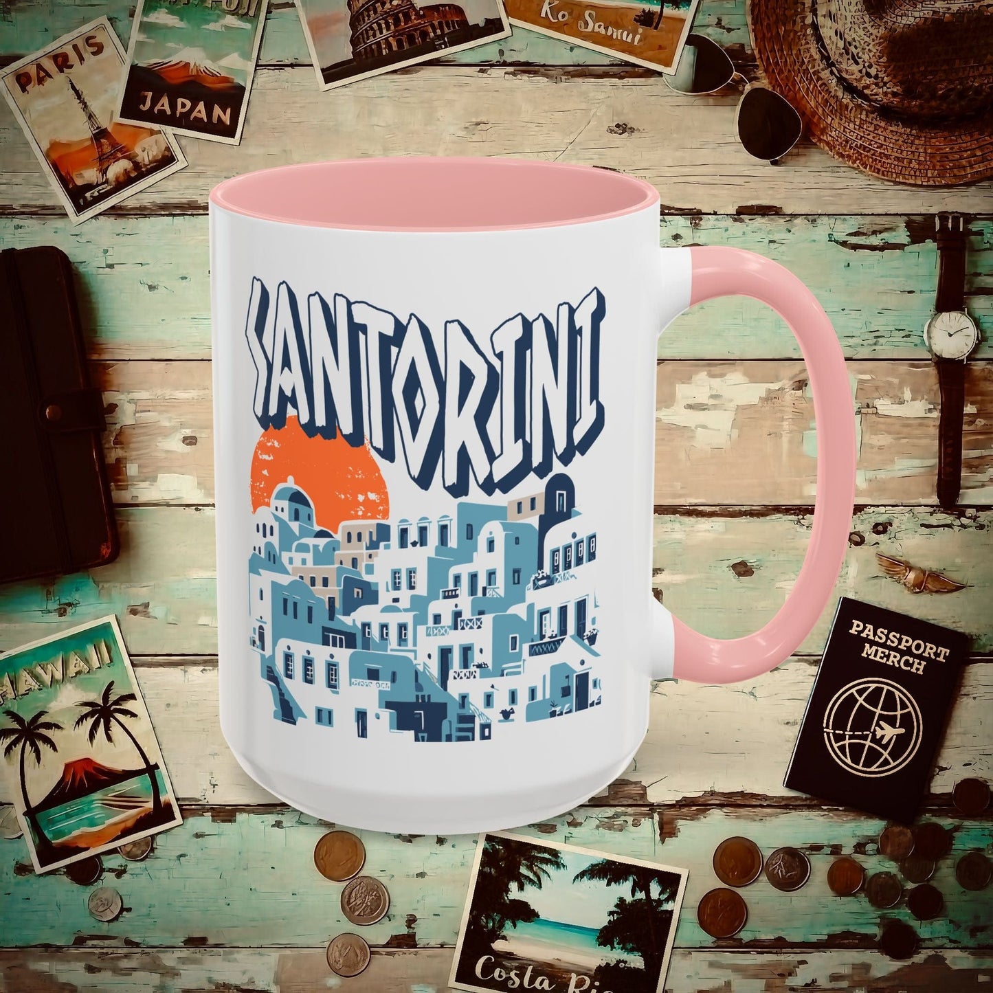Santorini Shadows, Greece 15oz Mug Pink / 15oz