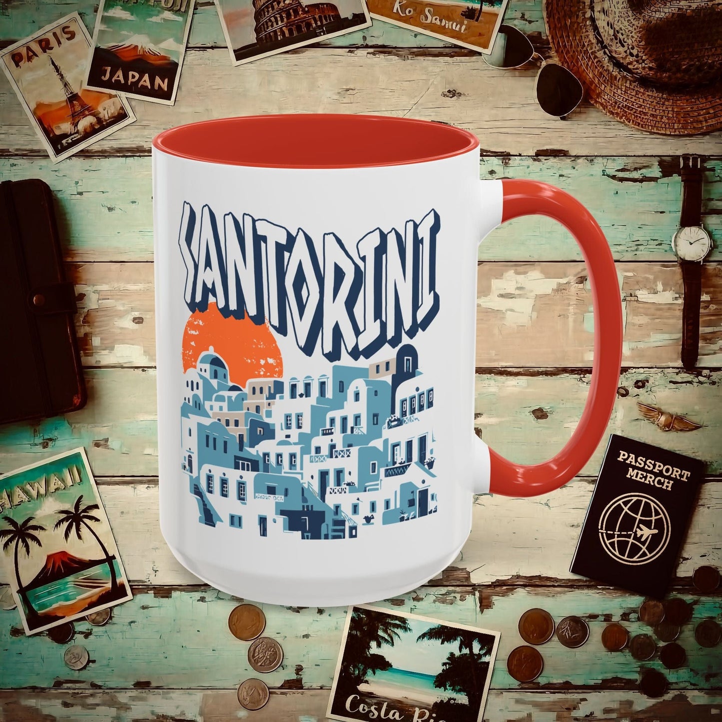 Santorini Shadows, Greece 15oz Mug Red / 15oz