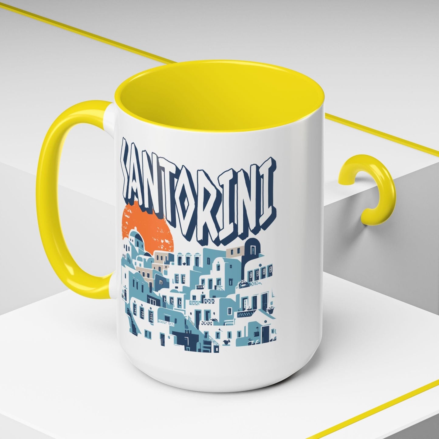 Santorini Shadows, Greece 15oz Mug Yellow / 15oz