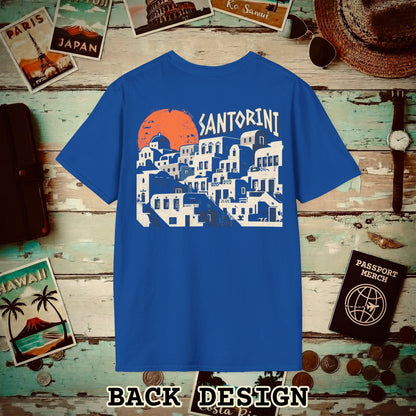 Santorini Shadows, Greece Back Print T-Shirt Royal / S