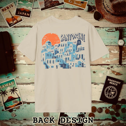 Santorini Shadows, Greece Back Print T-Shirt Sand / S