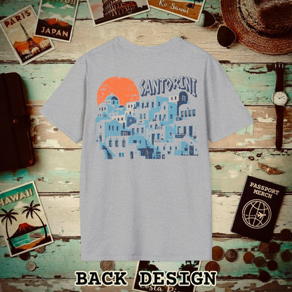Santorini Shadows, Greece Back Print T-Shirt Sport Grey / S