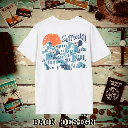 Santorini Shadows, Greece Back Print T-Shirt White / S