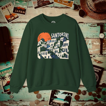 Santorini Shadows, Greece Crewneck Forest Green / S