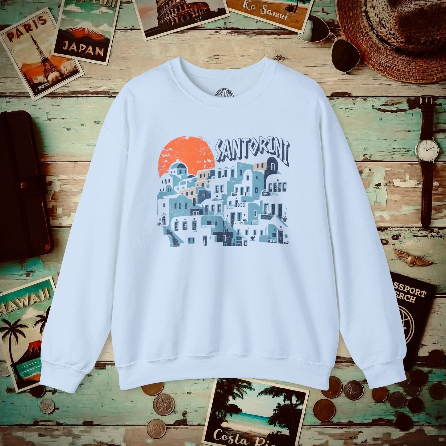 Santorini Shadows, Greece Crewneck Light Blue / S