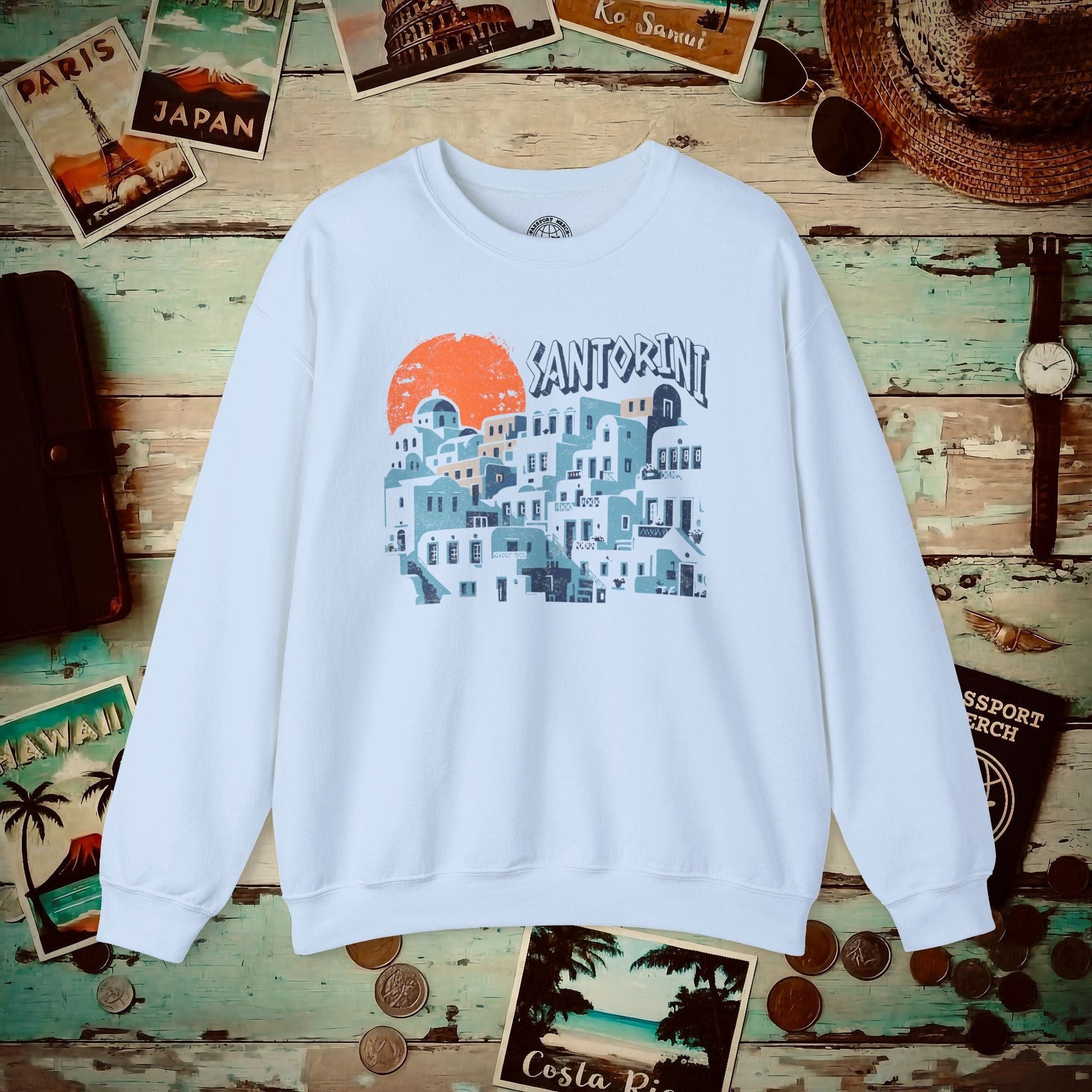 Santorini Shadows, Greece Crewneck Light Blue / S