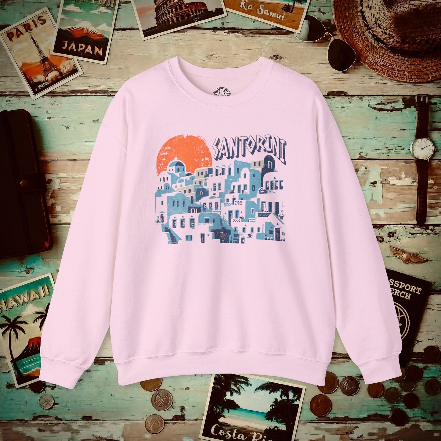 Santorini Shadows, Greece Crewneck Light Pink / S
