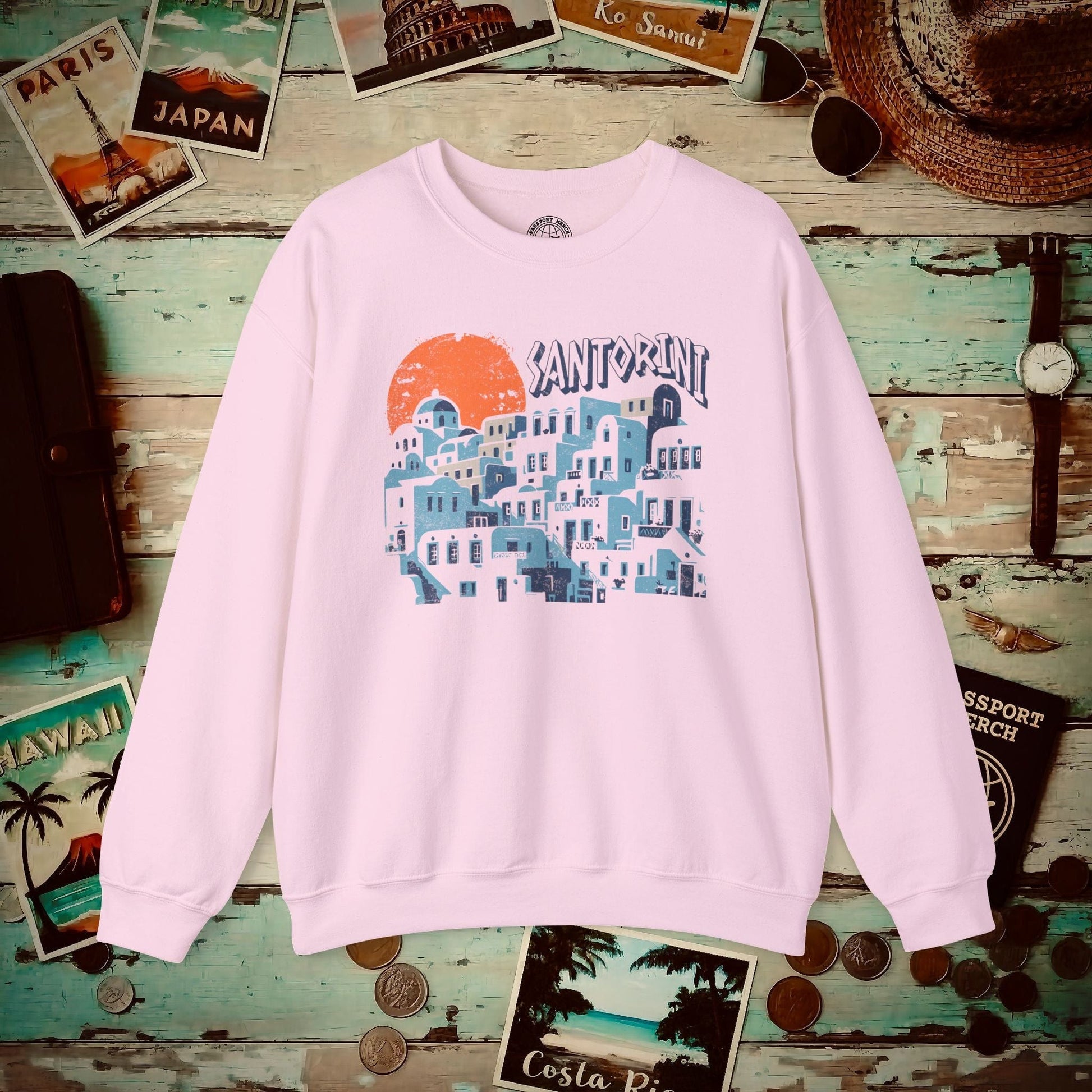 Santorini Shadows, Greece Crewneck Light Pink / S
