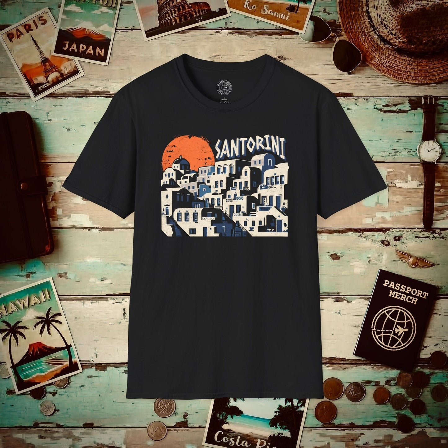 Santorini Shadows, Greece T-Shirt Black / S