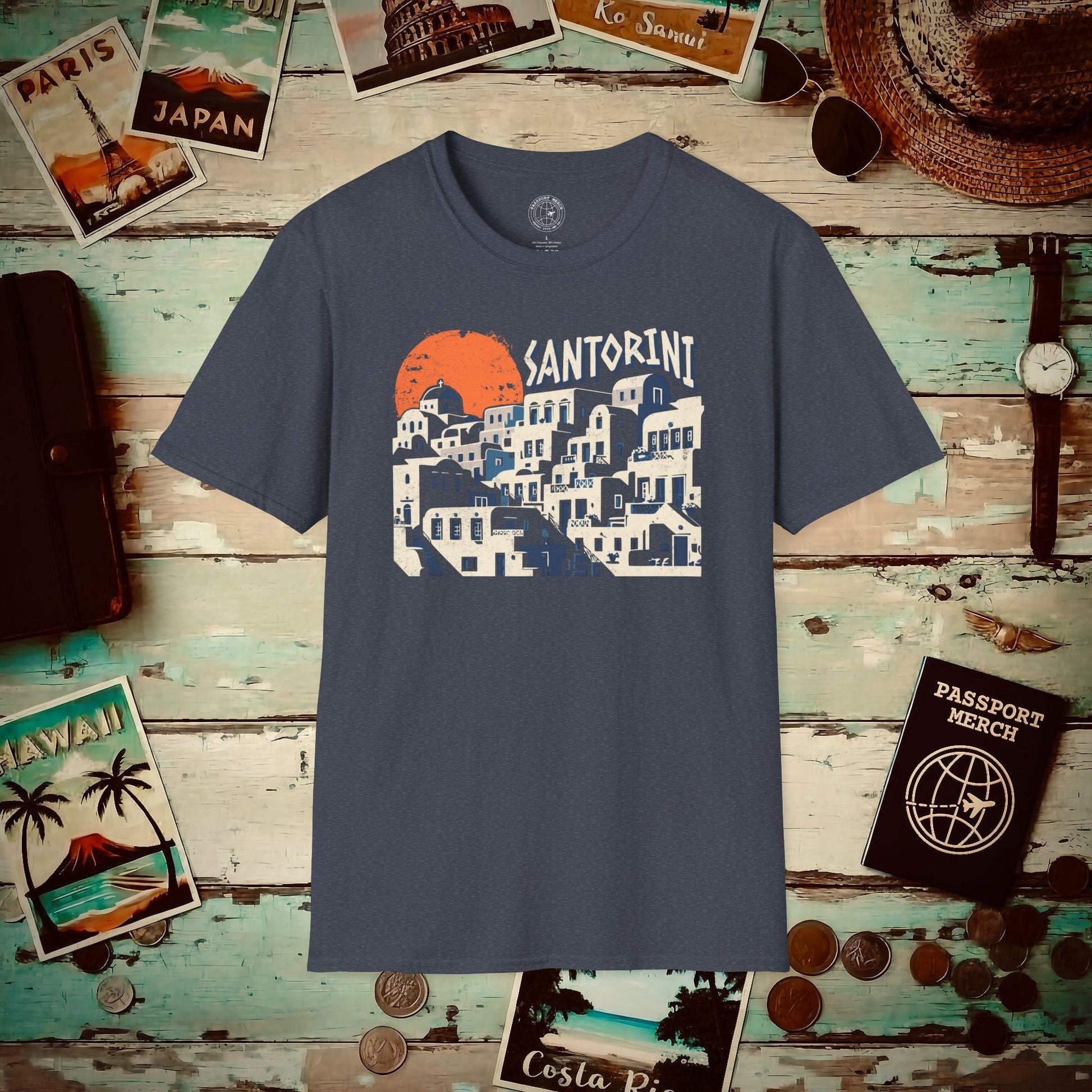 Santorini Shadows, Greece T-Shirt Heather Navy / S