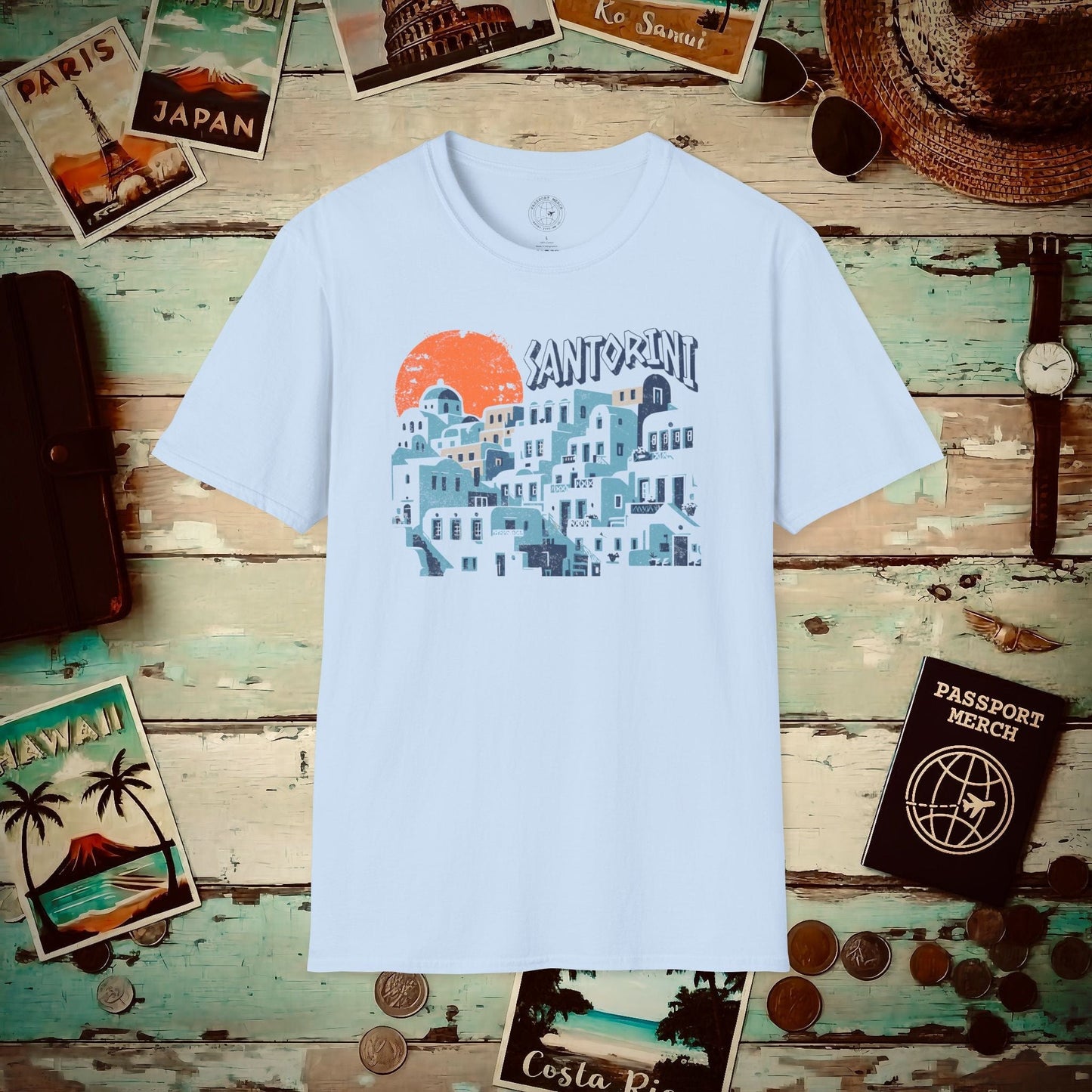 Santorini Shadows, Greece T-Shirt Light Blue / S