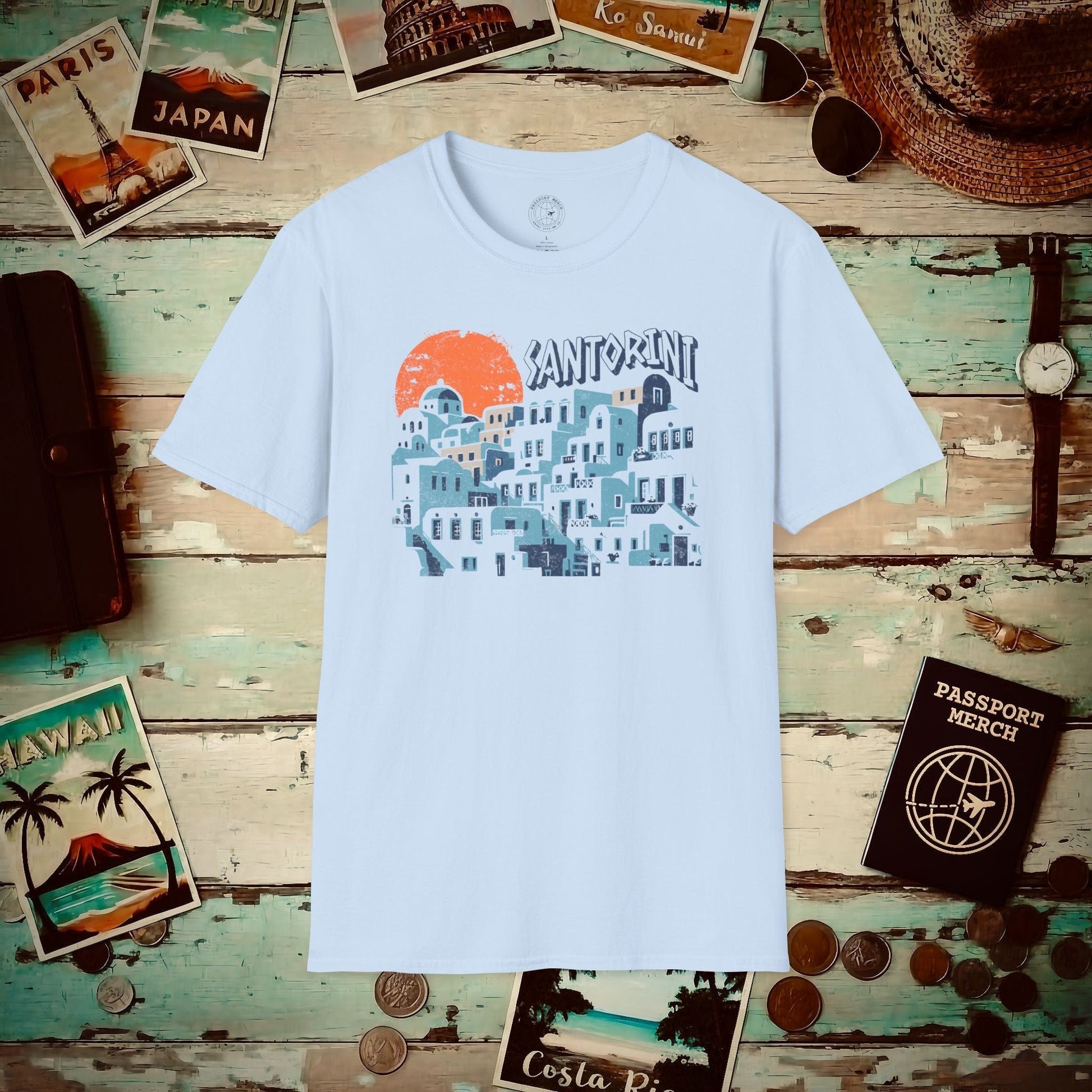Santorini Shadows, Greece T-Shirt Light Blue / S