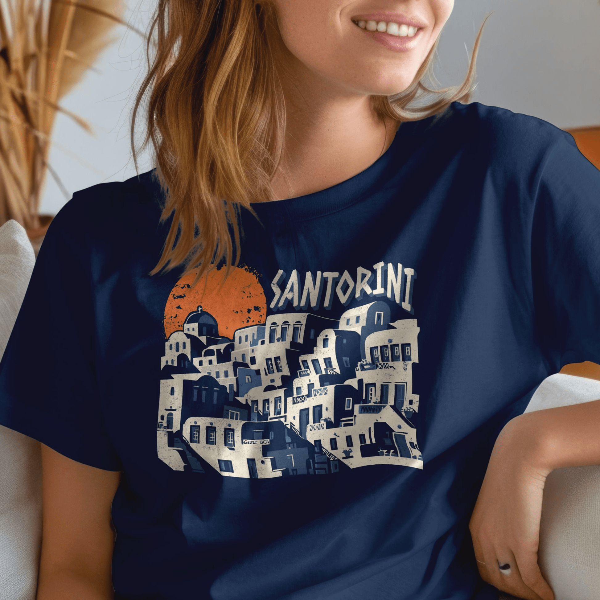 Santorini Shadows, Greece T-Shirt Navy / S