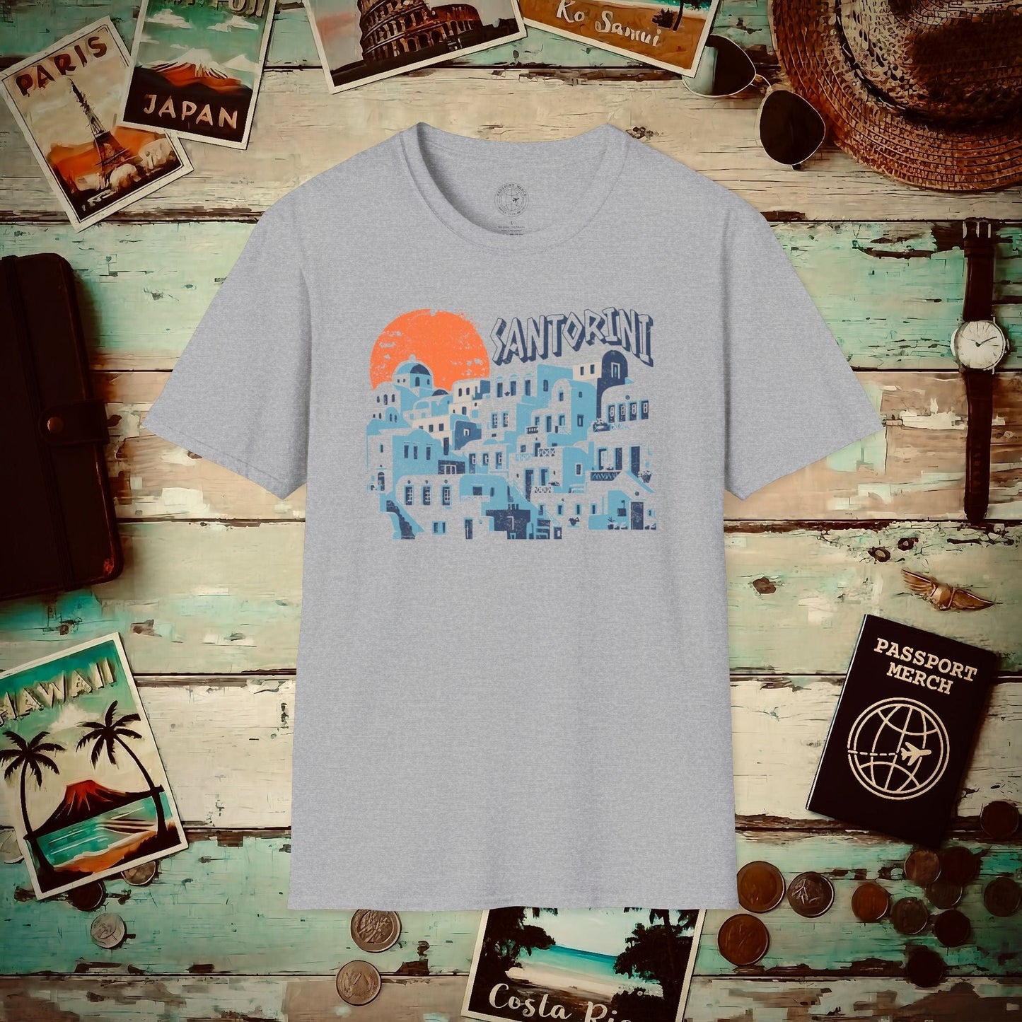 Santorini Shadows, Greece T-Shirt Sport Grey / S