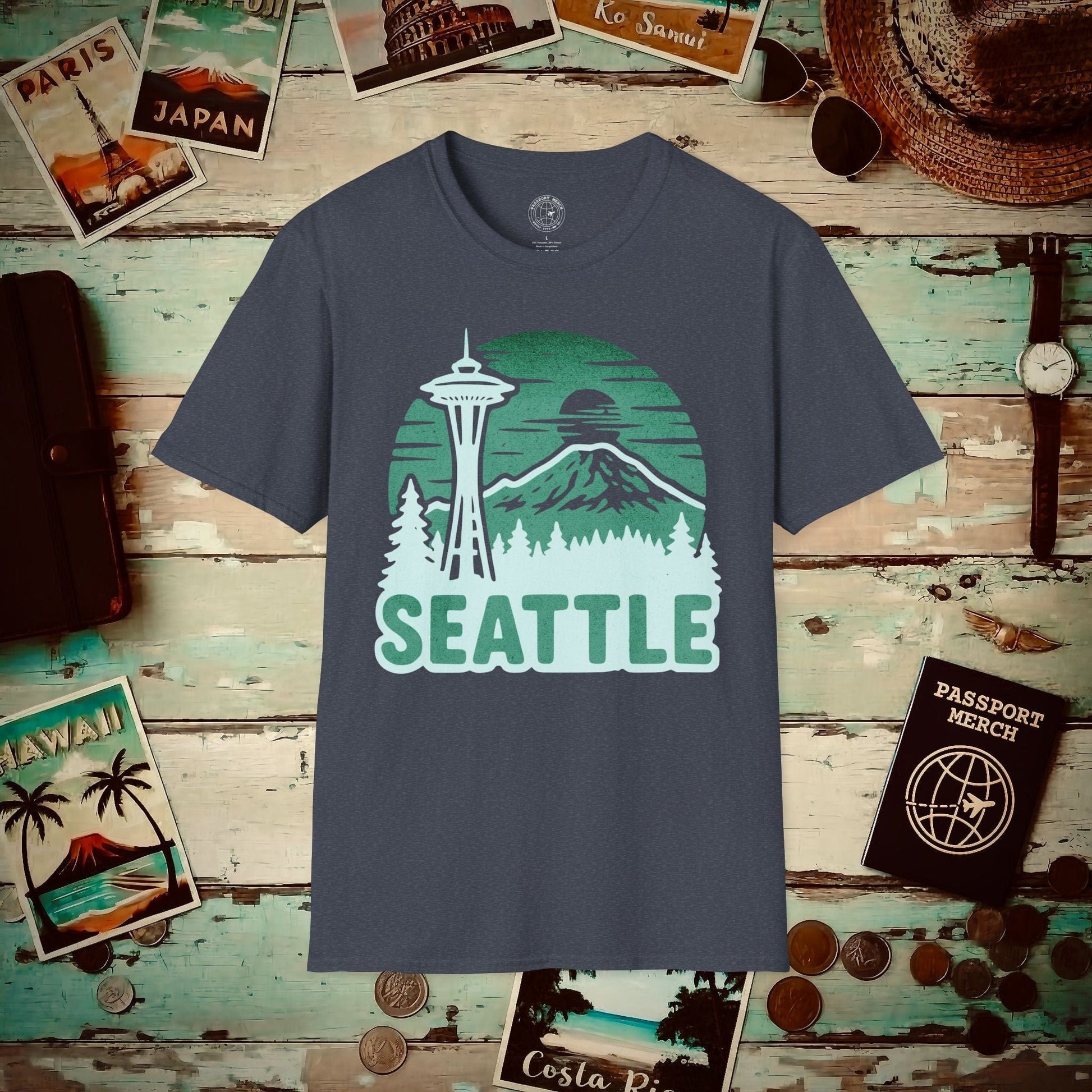 Seattle, Washington - 80's Vintage T-Shirt Heather Navy / S