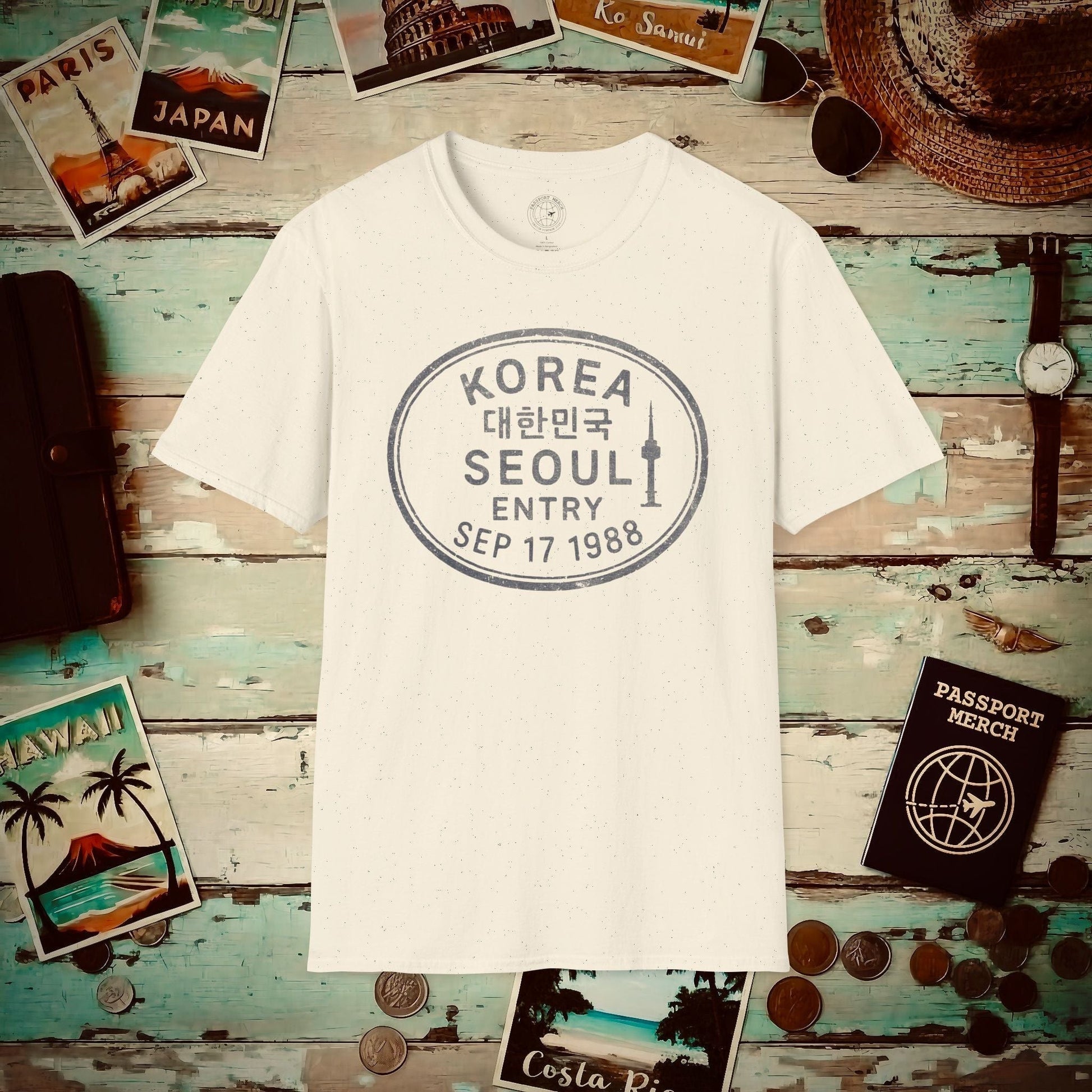 Seoul, Korea - Vintage Passport Stamp T-Shirt Natural / S