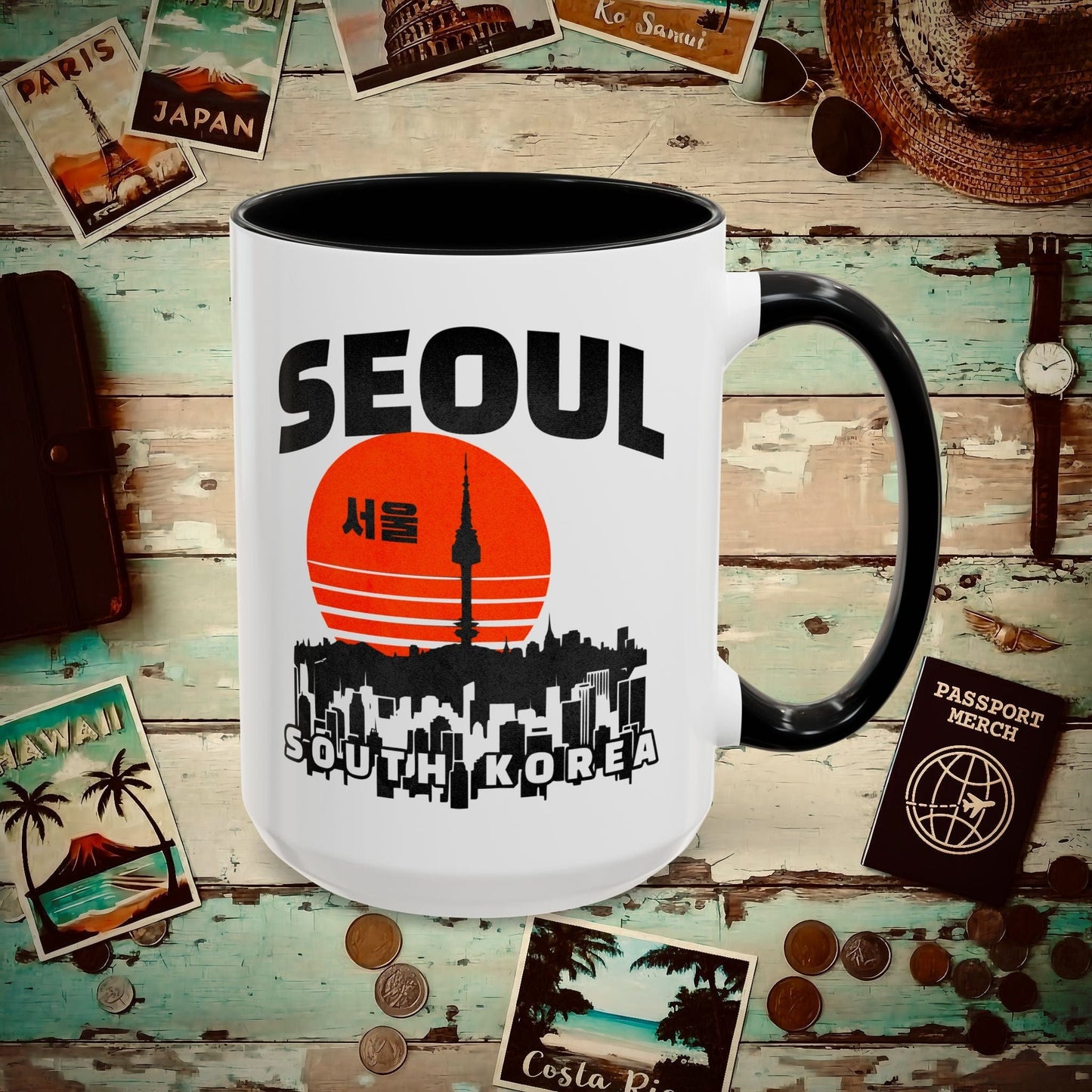 Seoul Retro Vintage Sunset, Korea 15oz Mug Black / 15oz