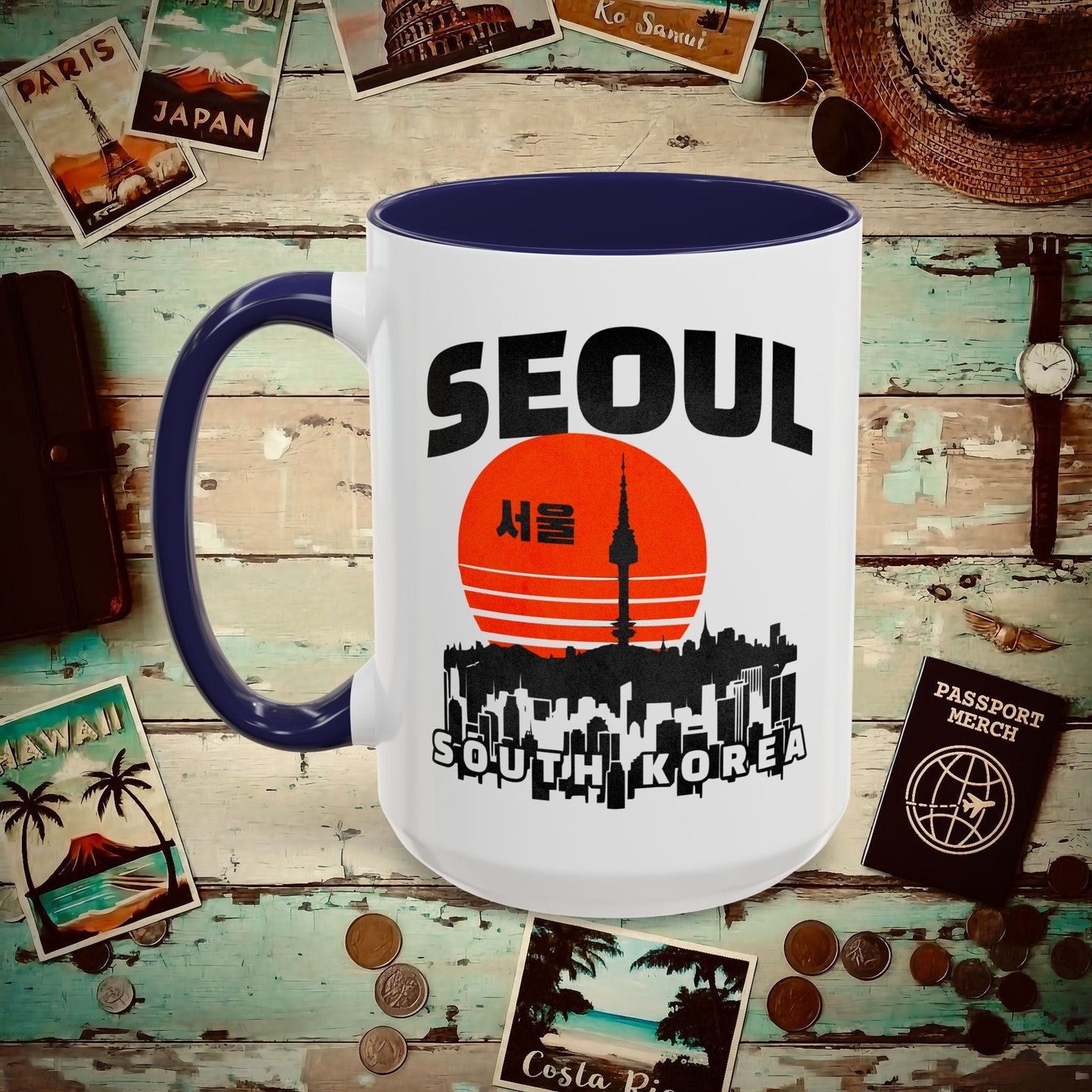 Seoul Retro Vintage Sunset, Korea 15oz Mug Navy / 15oz