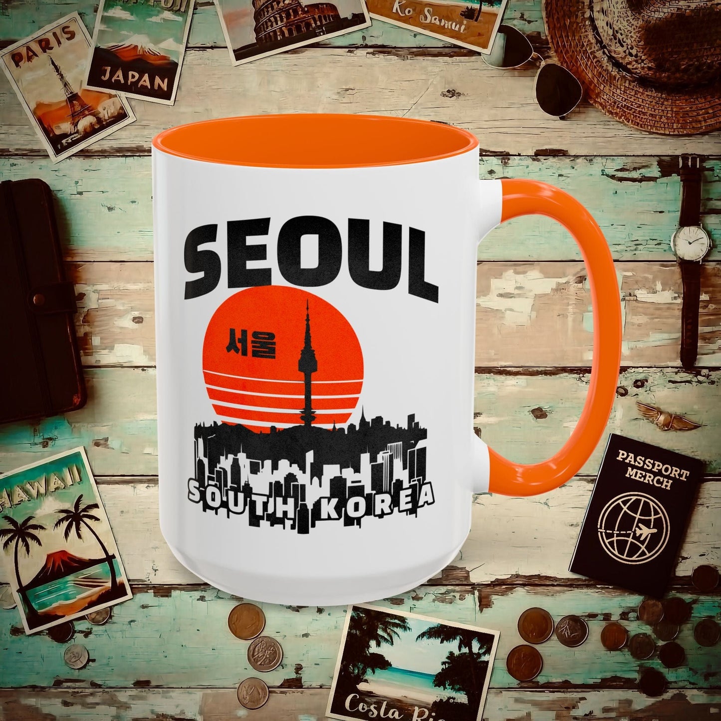 Seoul Retro Vintage Sunset, Korea 15oz Mug Orange / 15oz