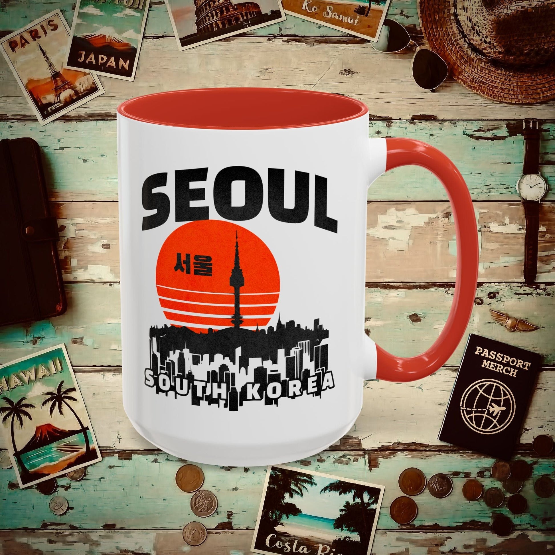 Seoul Retro Vintage Sunset, Korea 15oz Mug Red / 15oz
