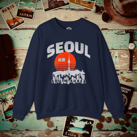 Seoul Retro Vintage Sunset, Korea Crewneck Navy / S