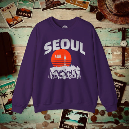 Seoul Retro Vintage Sunset, Korea Crewneck Purple / S