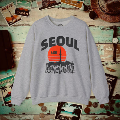 Seoul Retro Vintage Sunset, Korea Crewneck Sport Grey / S
