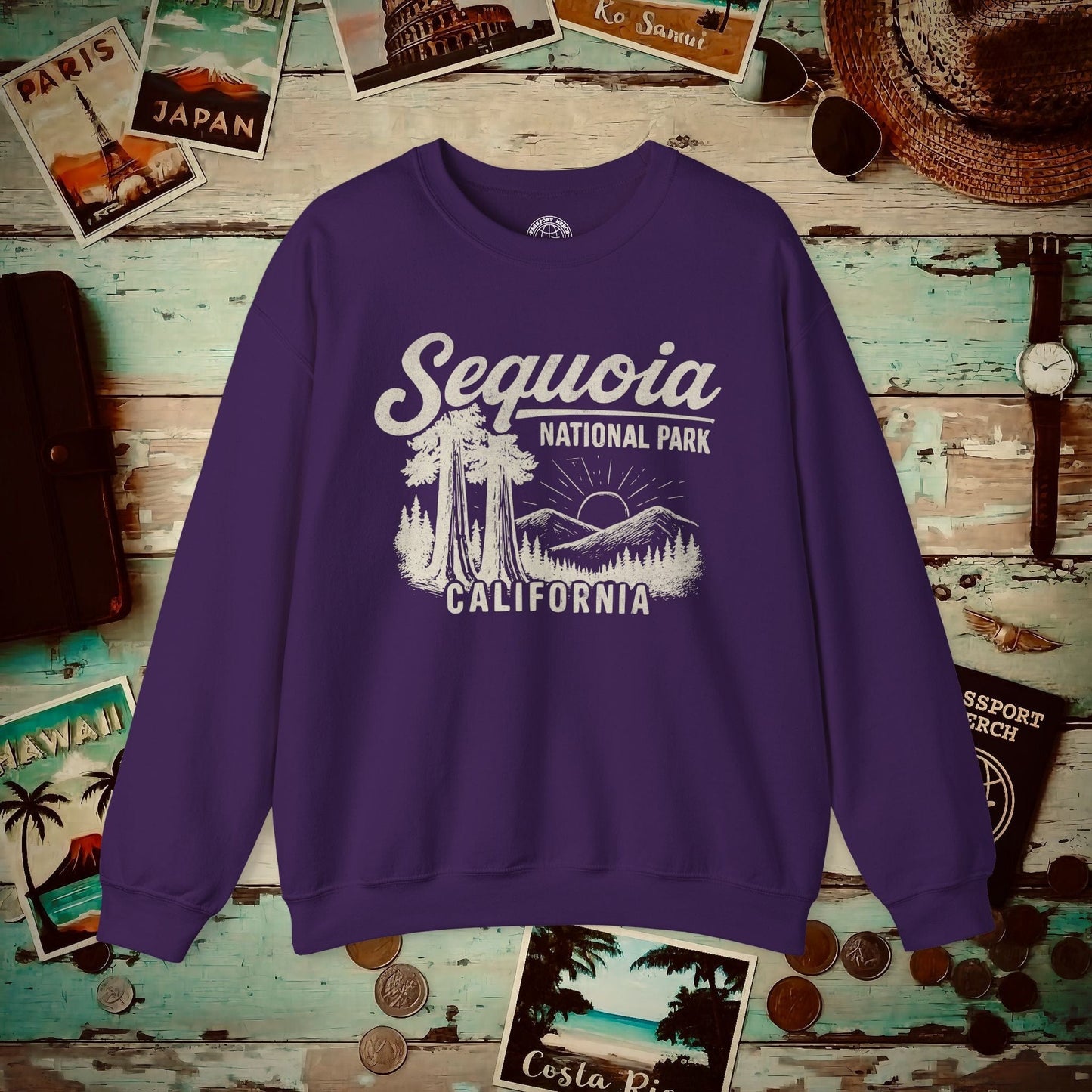 Sequoia National Park Vintage Monochrome, California Crewneck Purple / S