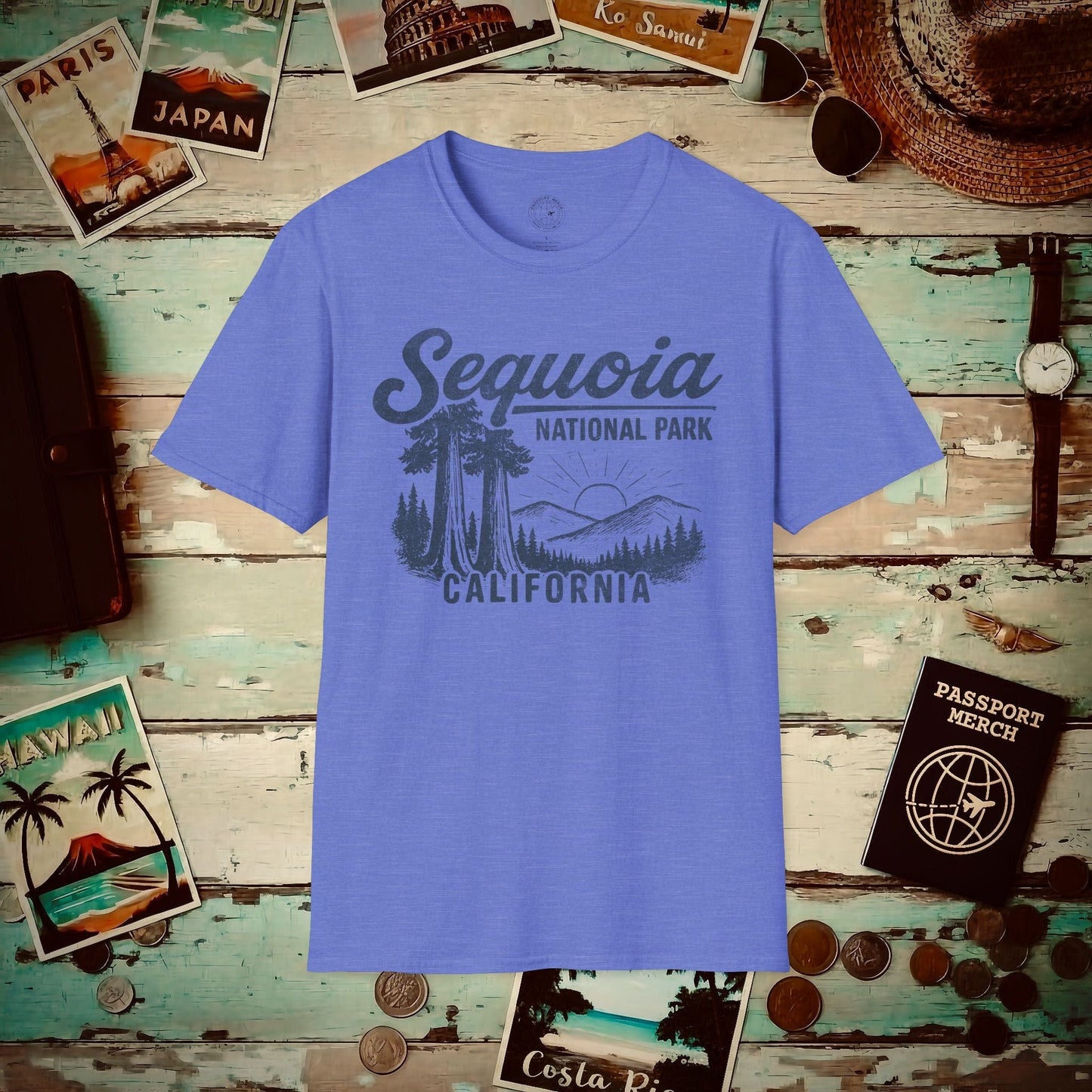 Sequoia National Park Vintage Monochrome, California T-Shirt Heather Royal / S