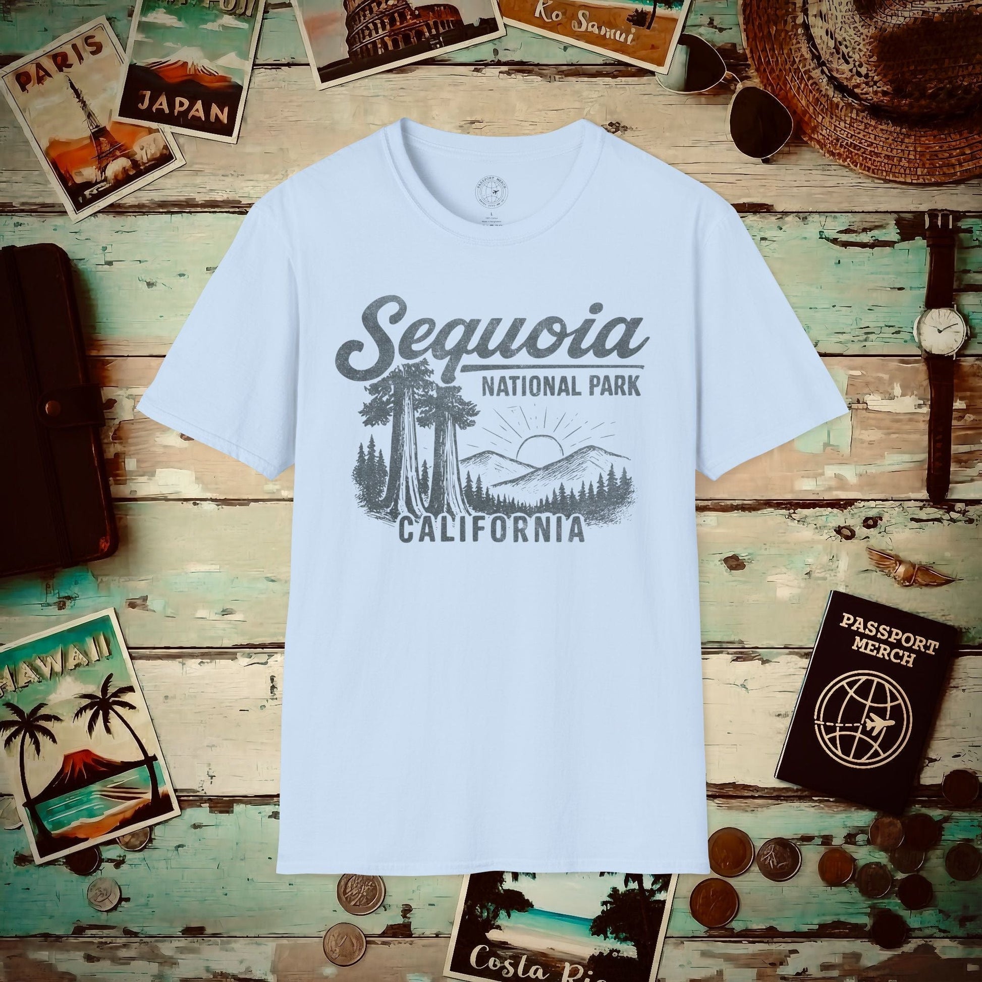 Sequoia National Park Vintage Monochrome, California T-Shirt Light Blue / S