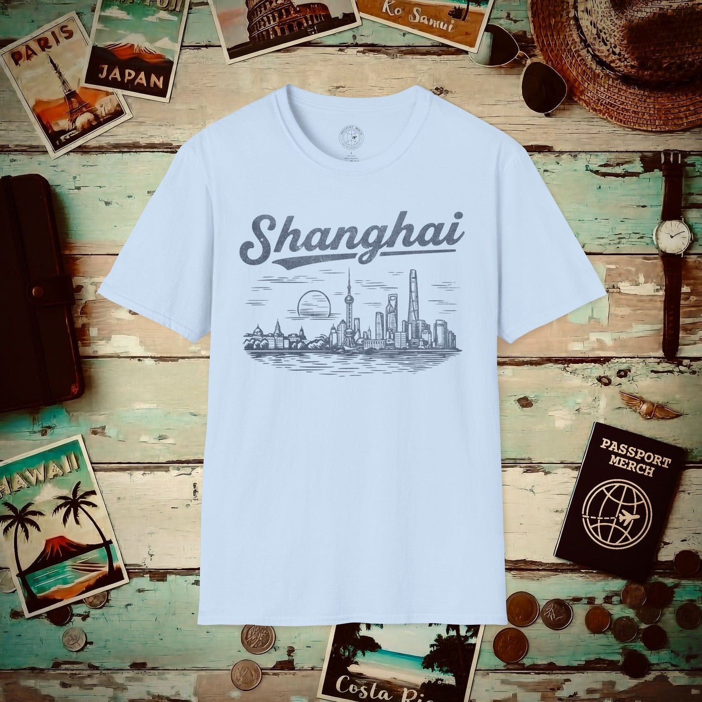 Shanghai Vintage Monochrome, China T-Shirt Light Blue / S