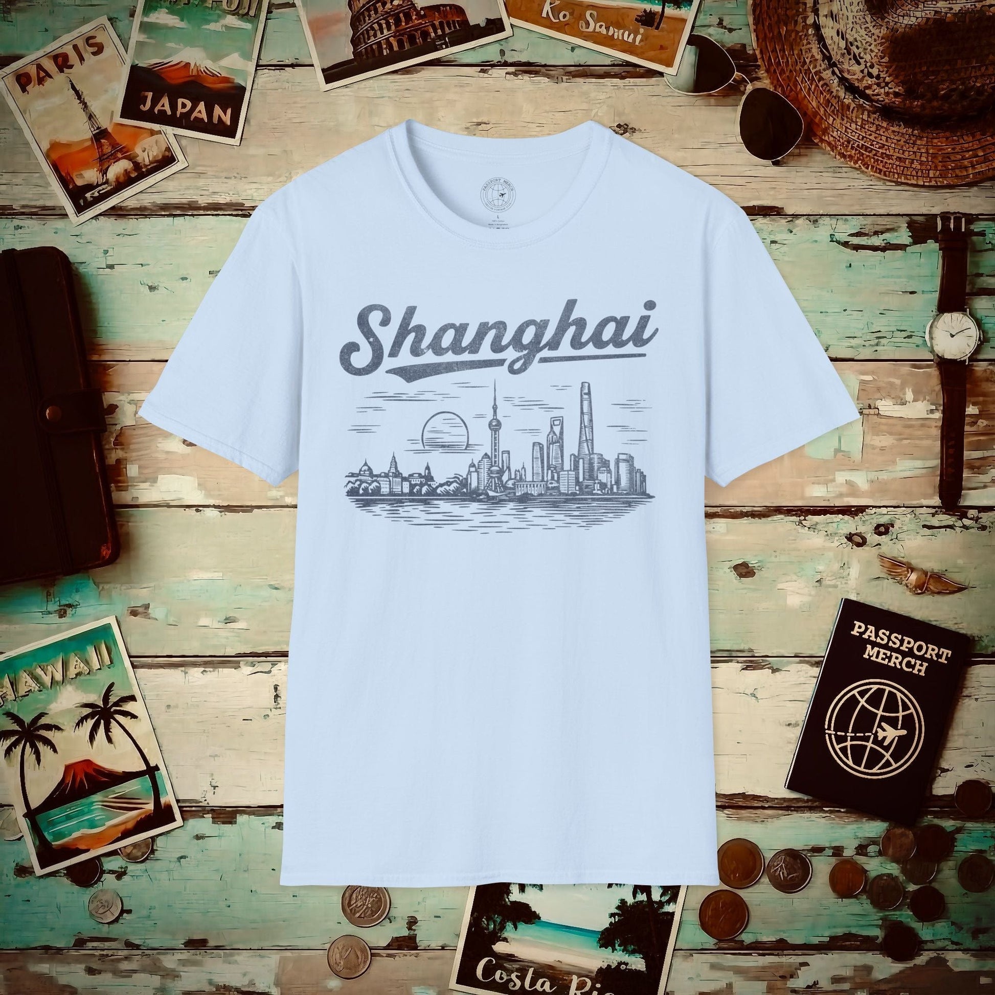 Shanghai Vintage Monochrome, China T-Shirt Light Blue / S