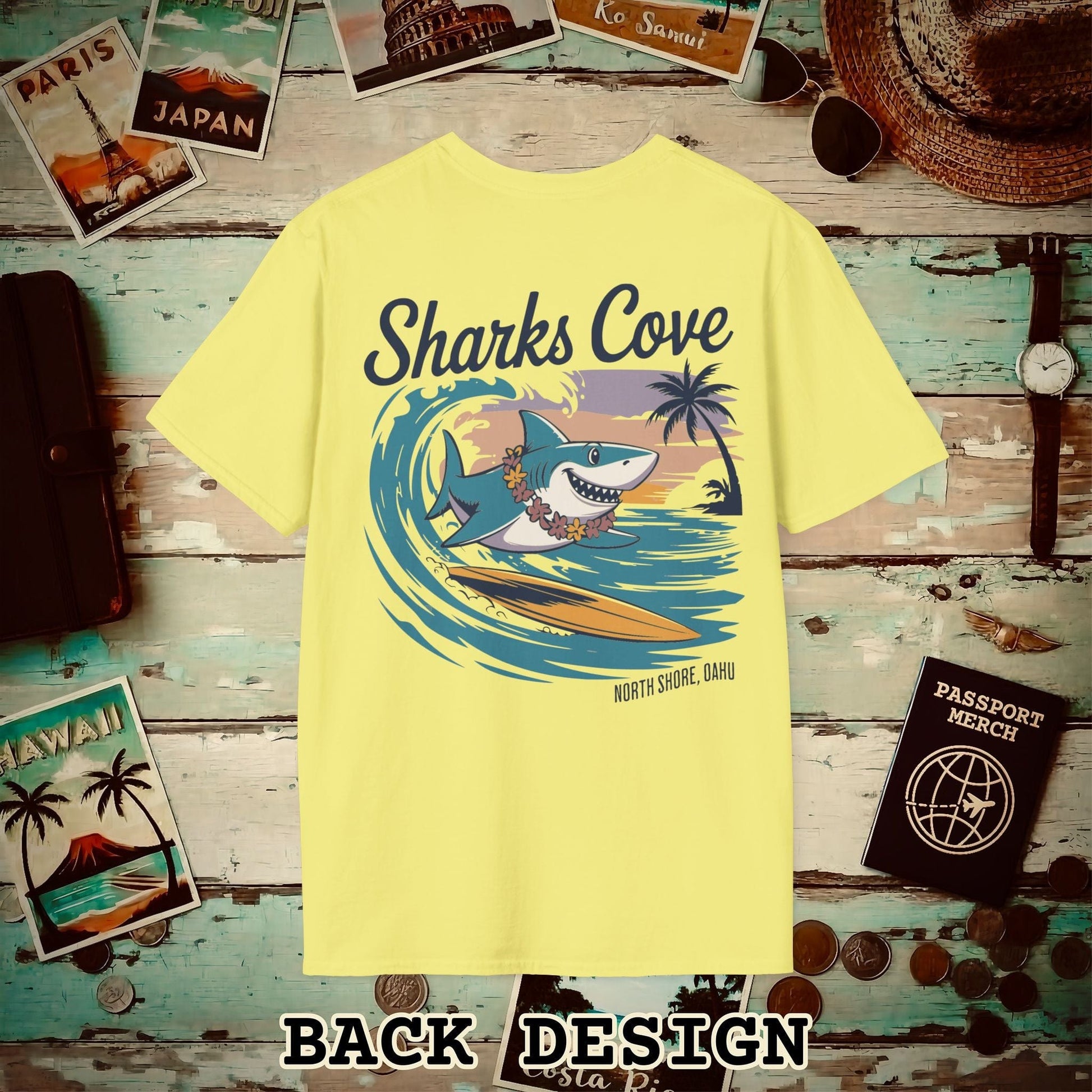 Sharks Cove Oahu, Hawaii, Back Print T-Shirt Cornsilk / S