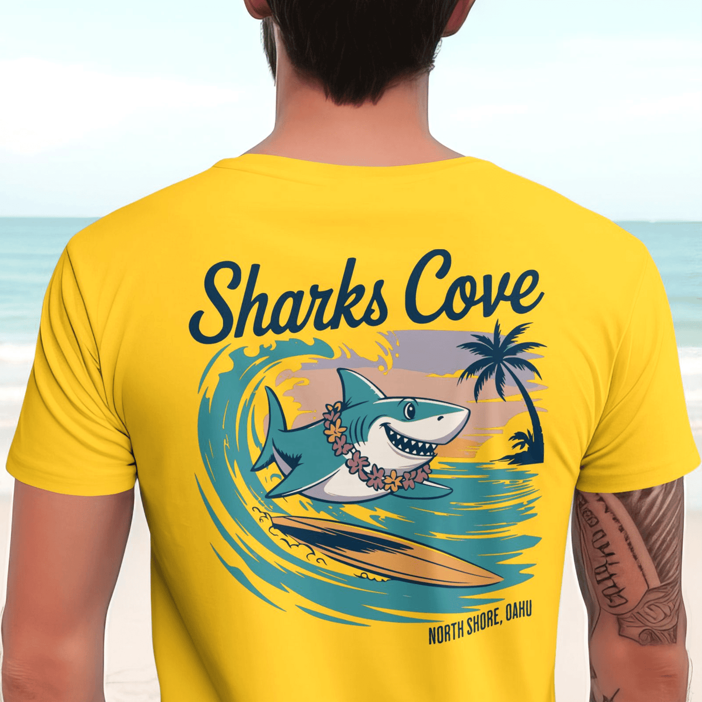 Sharks Cove Oahu, Hawaii, Back Print T-Shirt Daisy / S